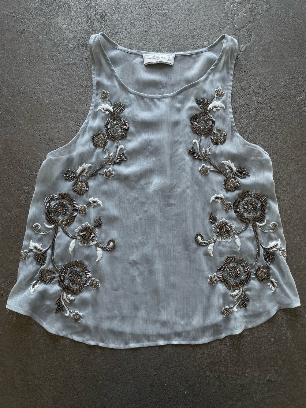 Abercrombie Light Gray Sheer Beaded Embroidered Chiffon Camisole